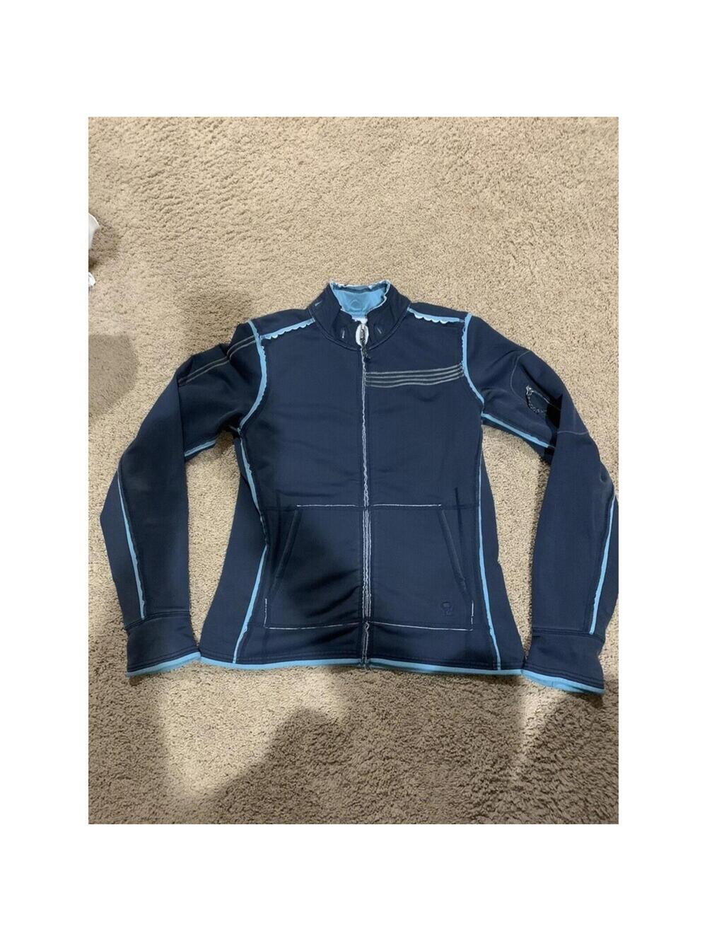Women's Mountain Hardwear blue windbreaker M MEDIUM raw edges soft shell
